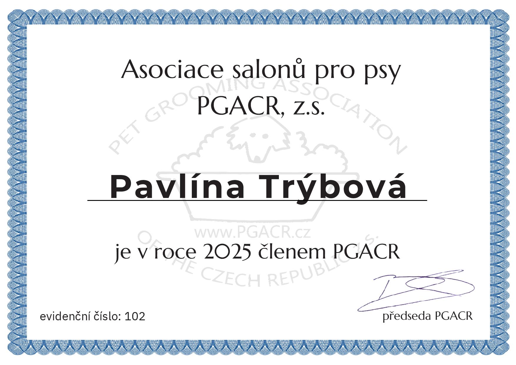 Psí salon Lusy Praha 6 certifikát Psí salon Lusy Praha 6 certifikát
